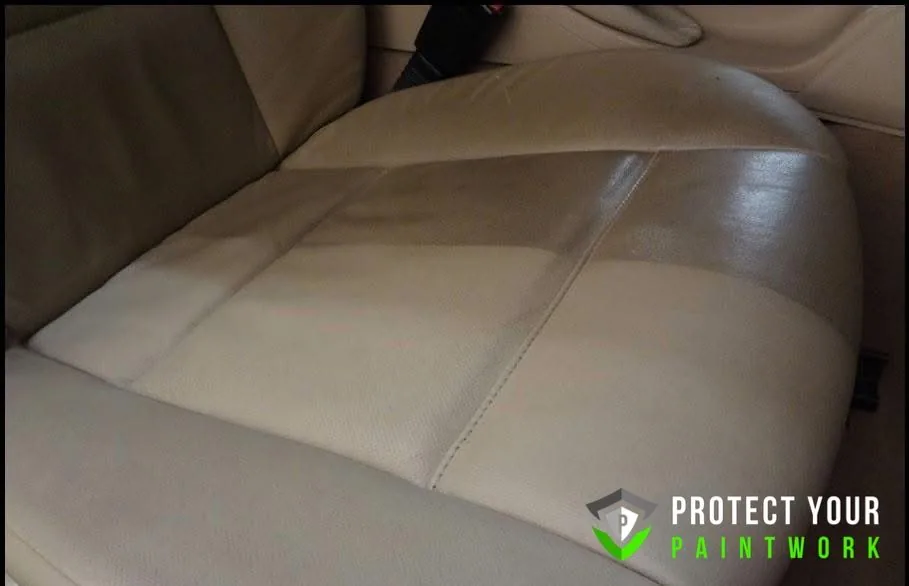 50 50 shot of cleaning dirty leather